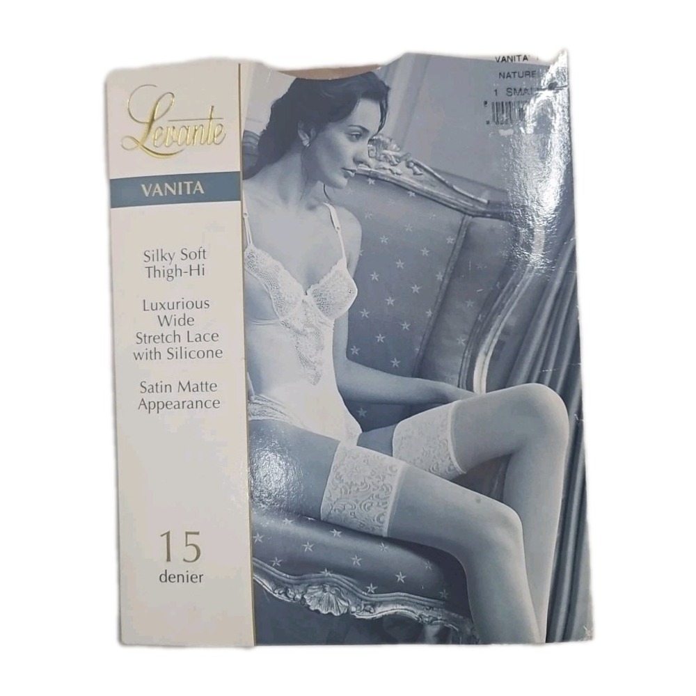 LEVANTE VANITA Thigh High Lace Top Nylon Stocking Satin Matte Size Small Natural